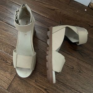 Sorel Joanie II sling back wedges with ankle support strap
